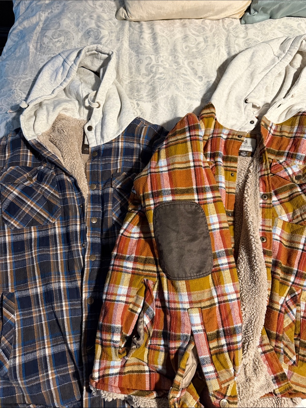 Legendary Whitetails Plaid Hooded Shirt Jackets in Blue & Orange Plaid